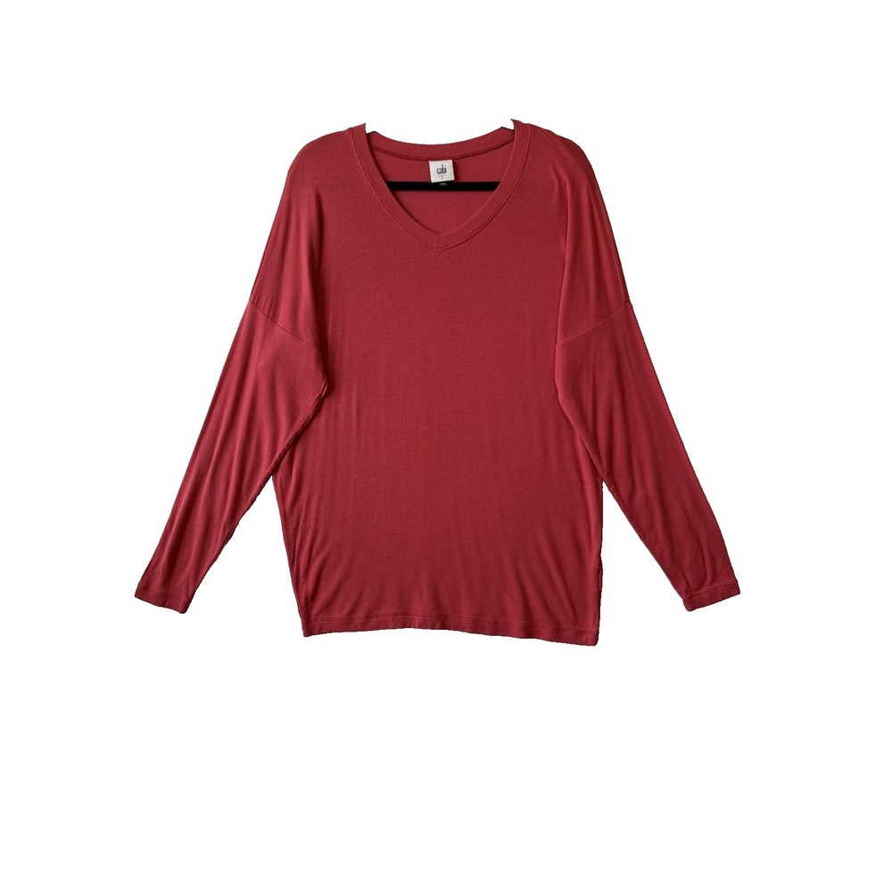 Cabi Serenity V Neck Long Sleeve Drape Rayon Stretch T Shirt Top S Deep Pink
